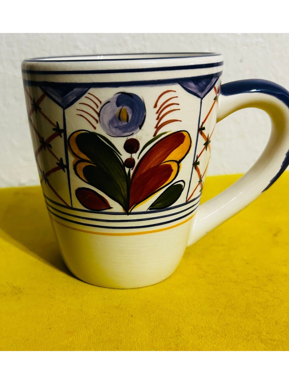 Tabletops Gallery Seville Ceramic Coffee Mug Hand Painted Mediterranean Folk